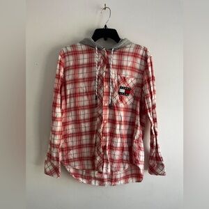 Tommy Hilfiger Pink & White Plaid Hoodie Button Up